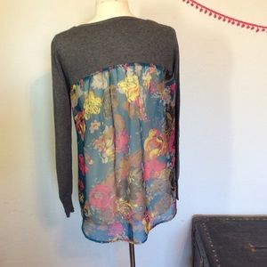 ANTHROPOLOGIE cardi-contrasting floral back Size S
